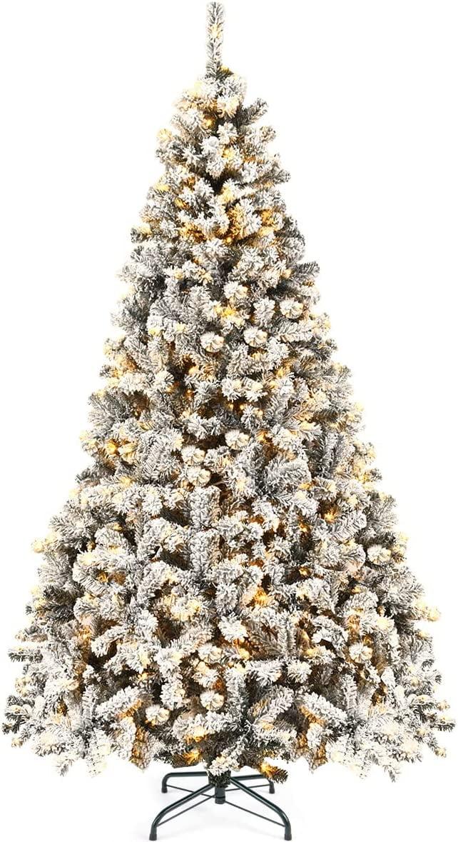 7.5 ft Green and White Snow Flocked Prelit PVC Christmas Tree