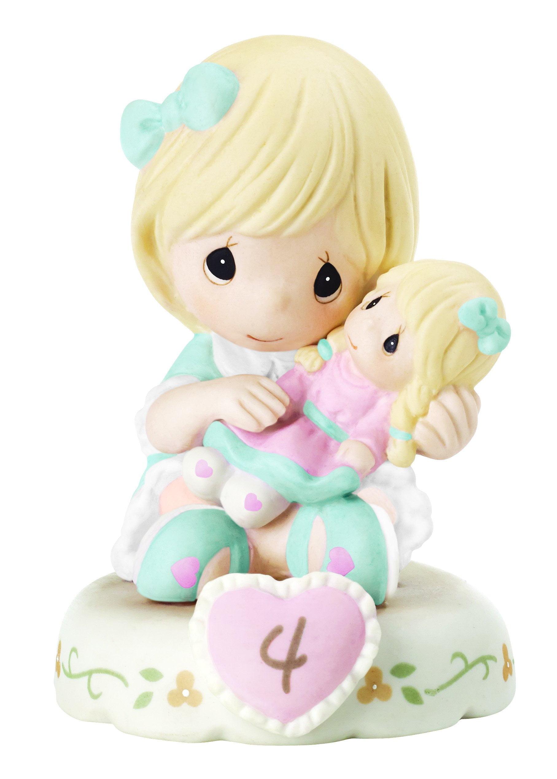 Blonde Porcelain Girl Figurine with Doll, 3.74"