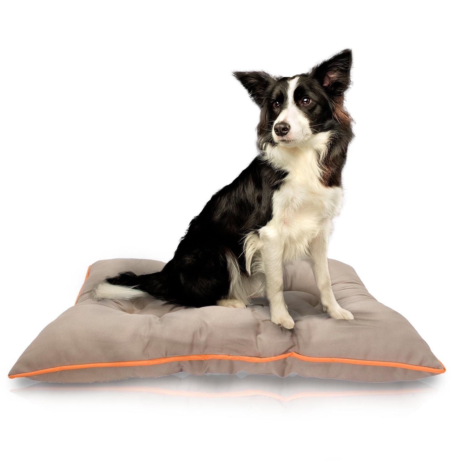 Small Khaki Orange Waterproof Chew Resistant Dog Bed