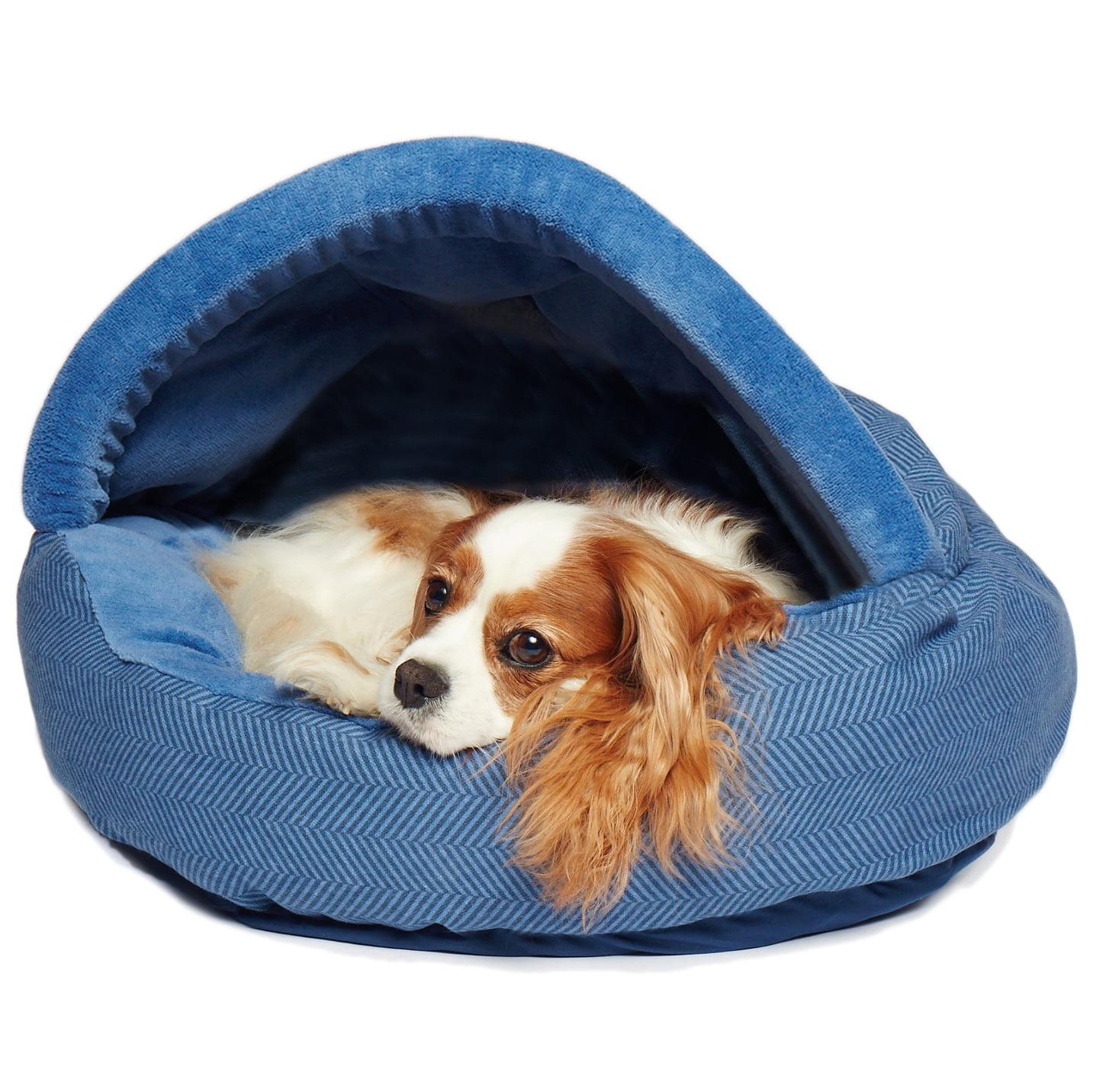 Navy Herringbone Canvas Orthopedic Pet Cave Bed