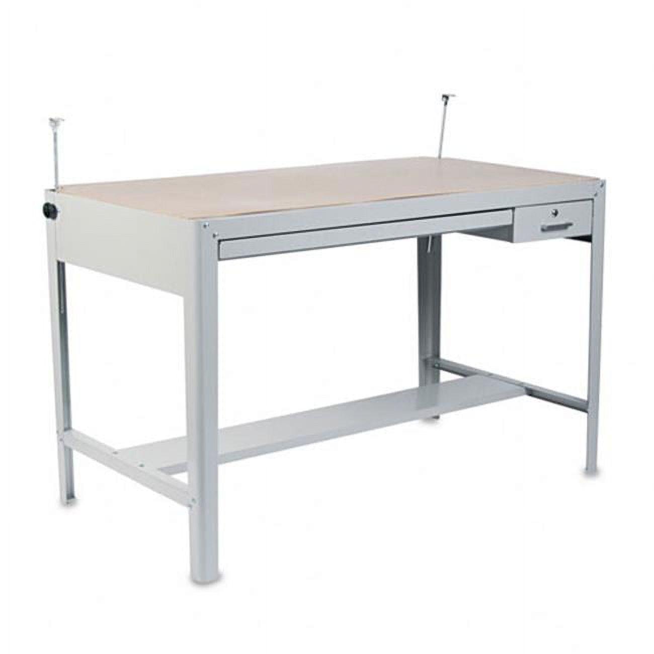 Adjustable Gray Precision Drafting Table Base with Dual Drawers