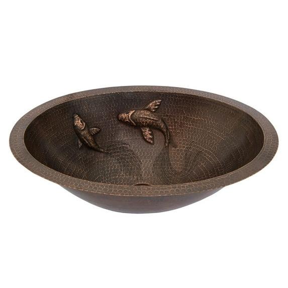 19" Oval Under Counter Hammered Copper Bathroom Sink with Koi Fish Design