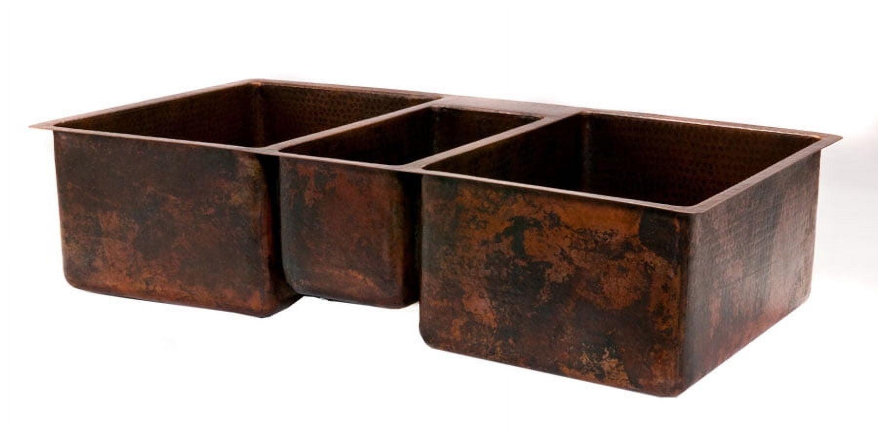 42" Hammered Copper Triple Basin Kitchen Sink