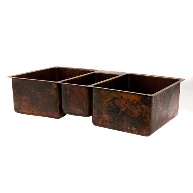 42" Hammered Copper Triple Basin Kitchen Sink