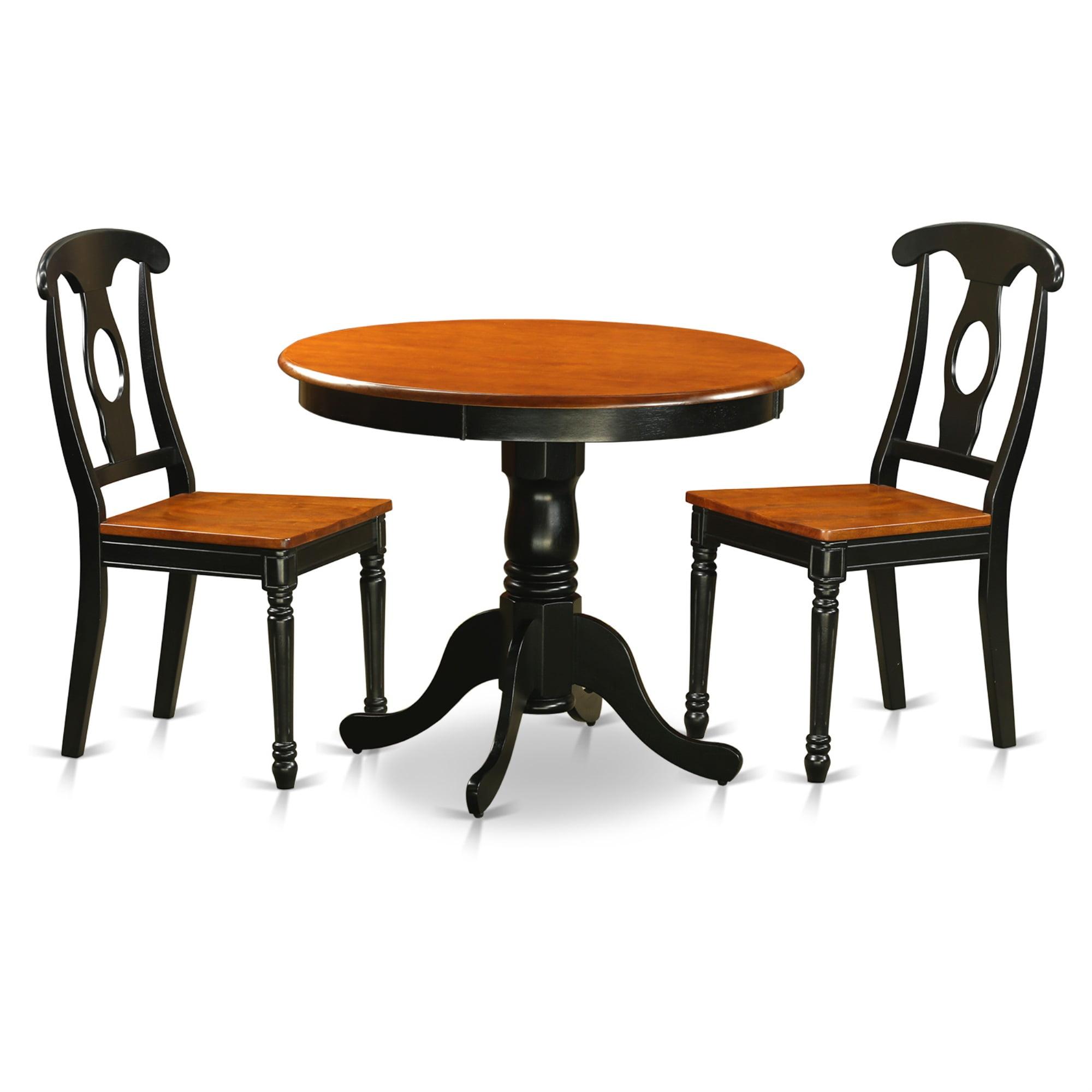 Cherry Top Round Dining Set with Black Wood Chairs - 3 Piece