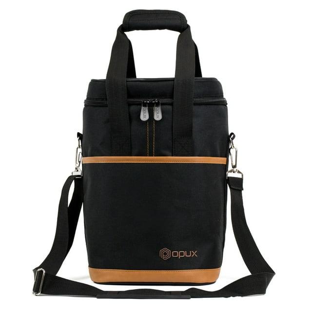 OPUX Wine Bag, 4,6 Bottle Cooler Insulated Tote Carrier Travel Picnic BYOB, Leakproof Padded Portable Party Christmas Gift (Brown, 4 Bottle)