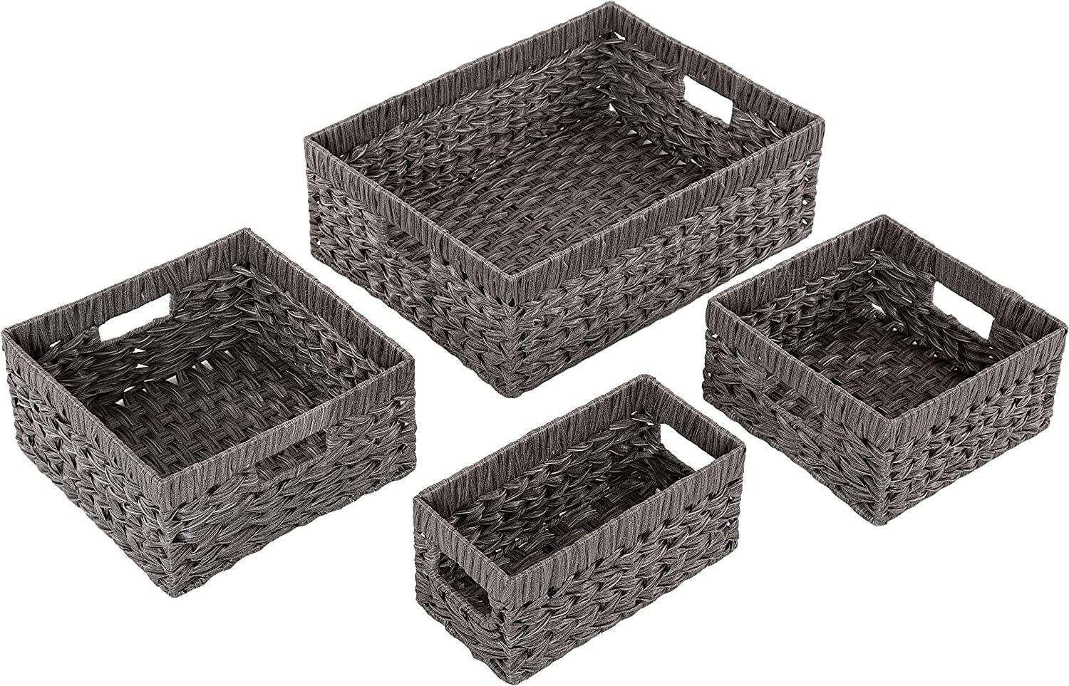 Handwoven Gray Wicker Rectangular Storage Basket Set