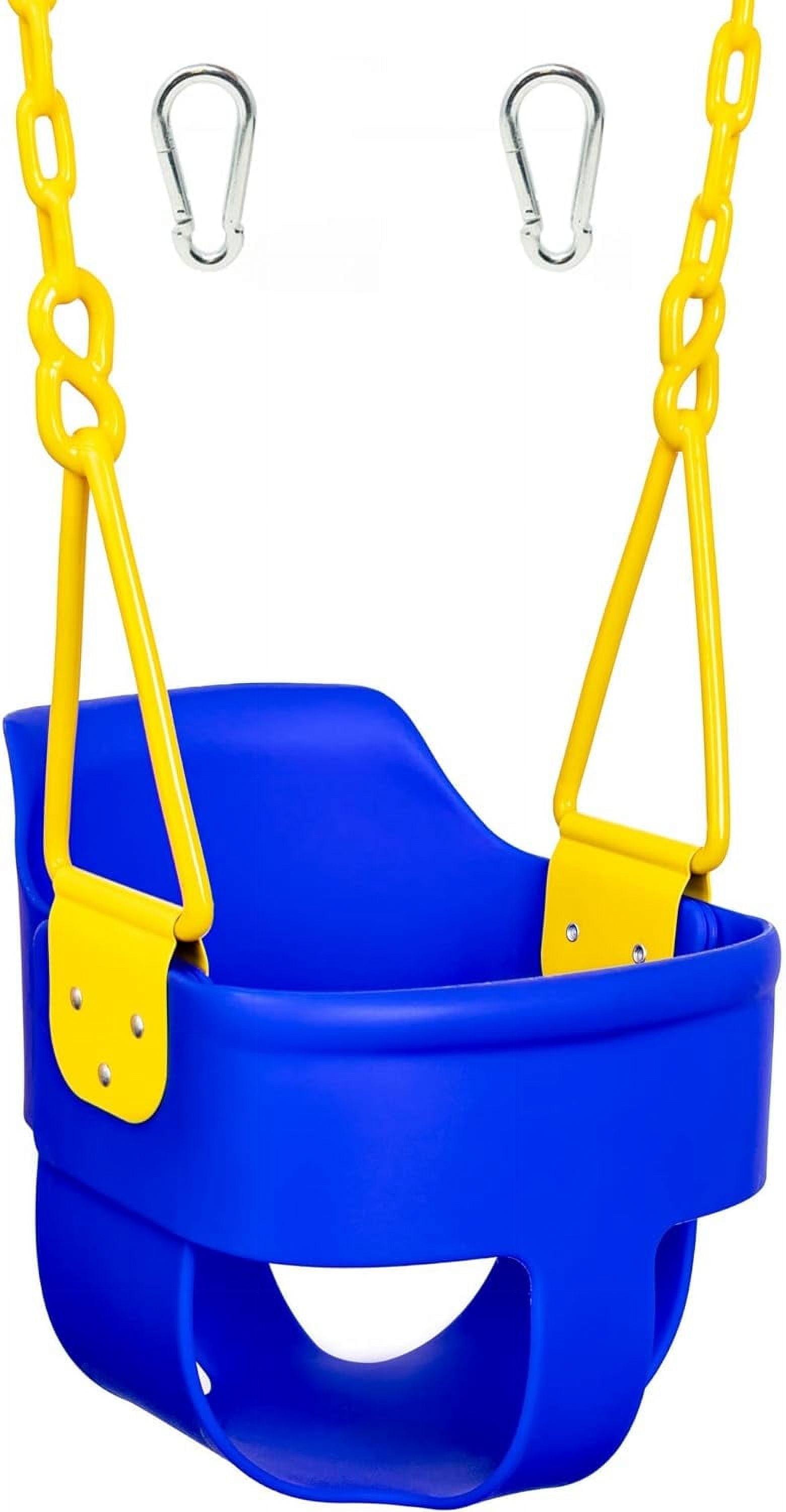 Premium High Back Full Bucket Toddler Swing Seat with Finger Grip, Plastic Coated Chains and Carabiners