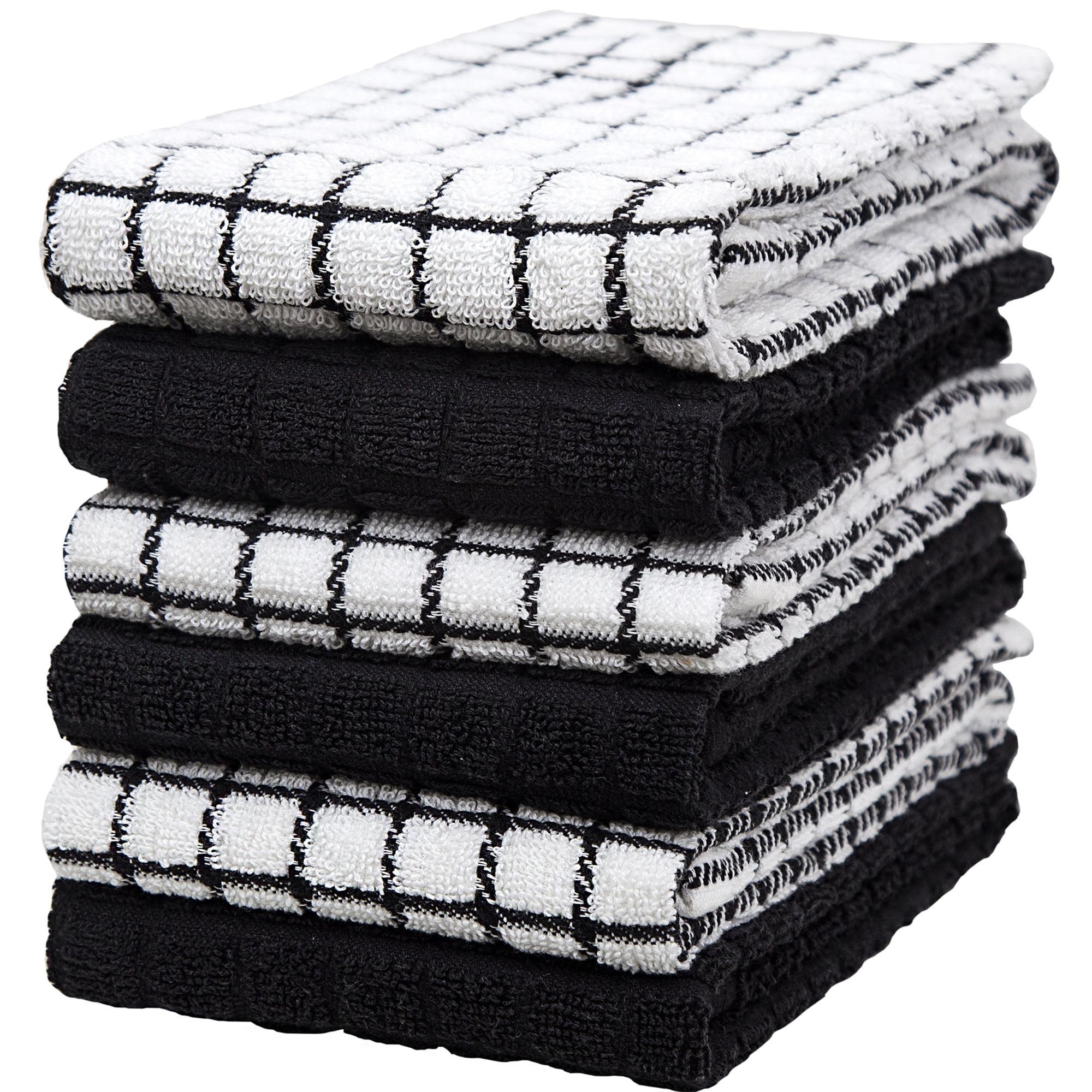 Black and White Cotton Checkered Kitchen Towel Set, 16"x 28", 6 Pack