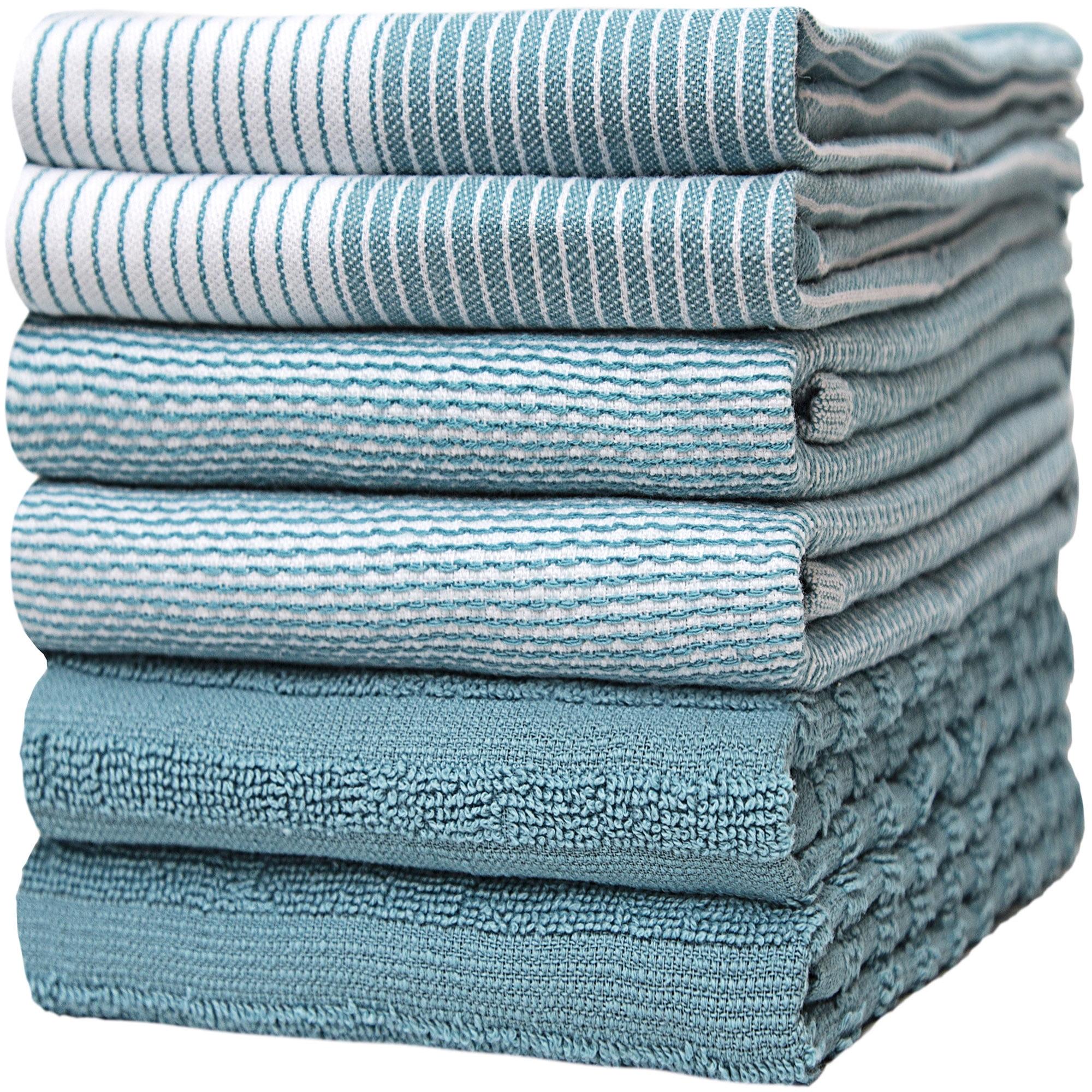 Aqua Cotton Terry and Flat Kitchen Towel Set, 20”x 28”, 6 Pack