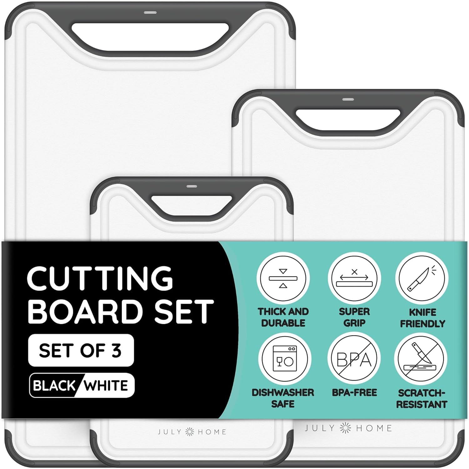 Gray and White Plastic Cutting Board Set with Handles