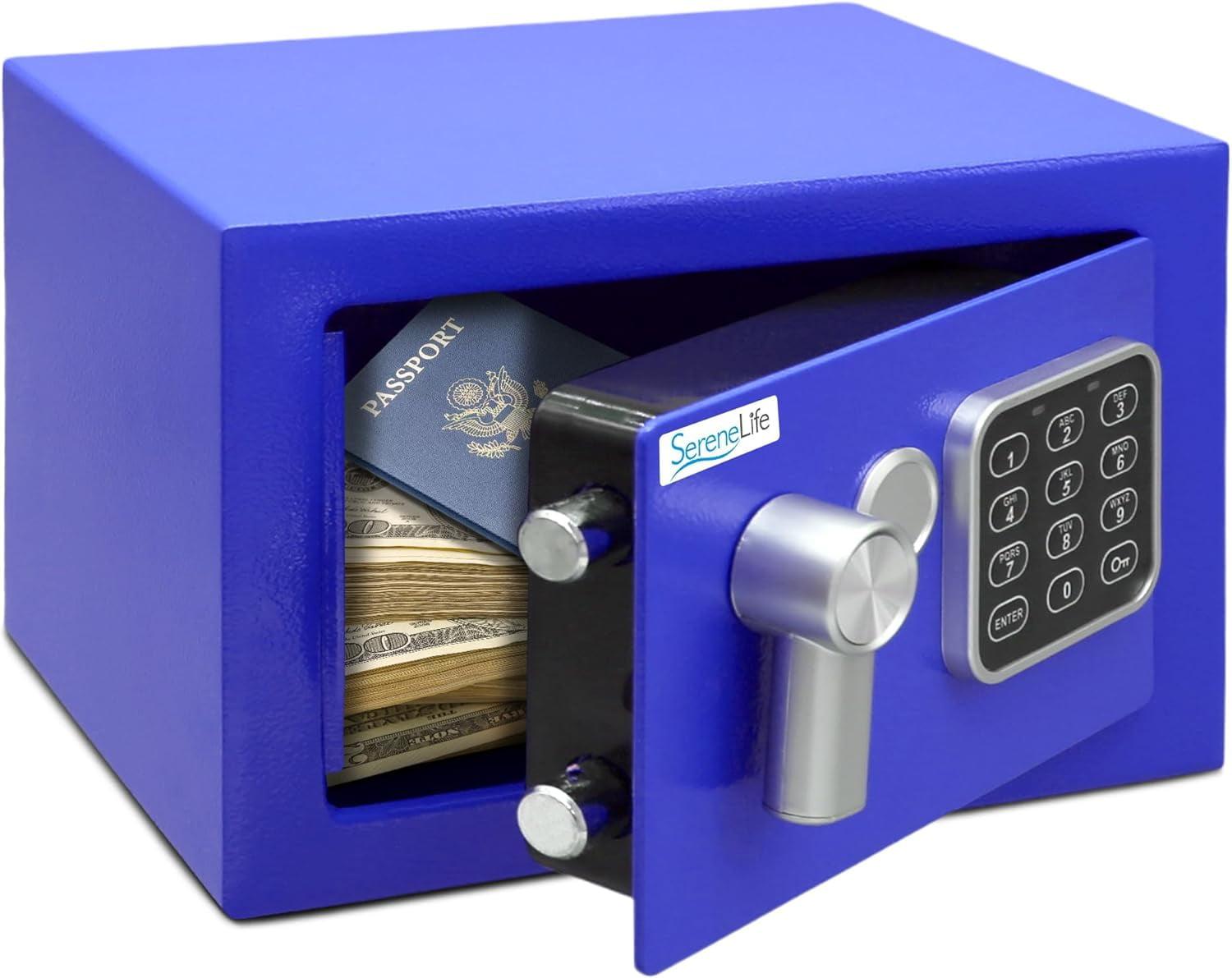 SereneLife Compact Electronic Safe Box with Digital Touch Pad - Blue