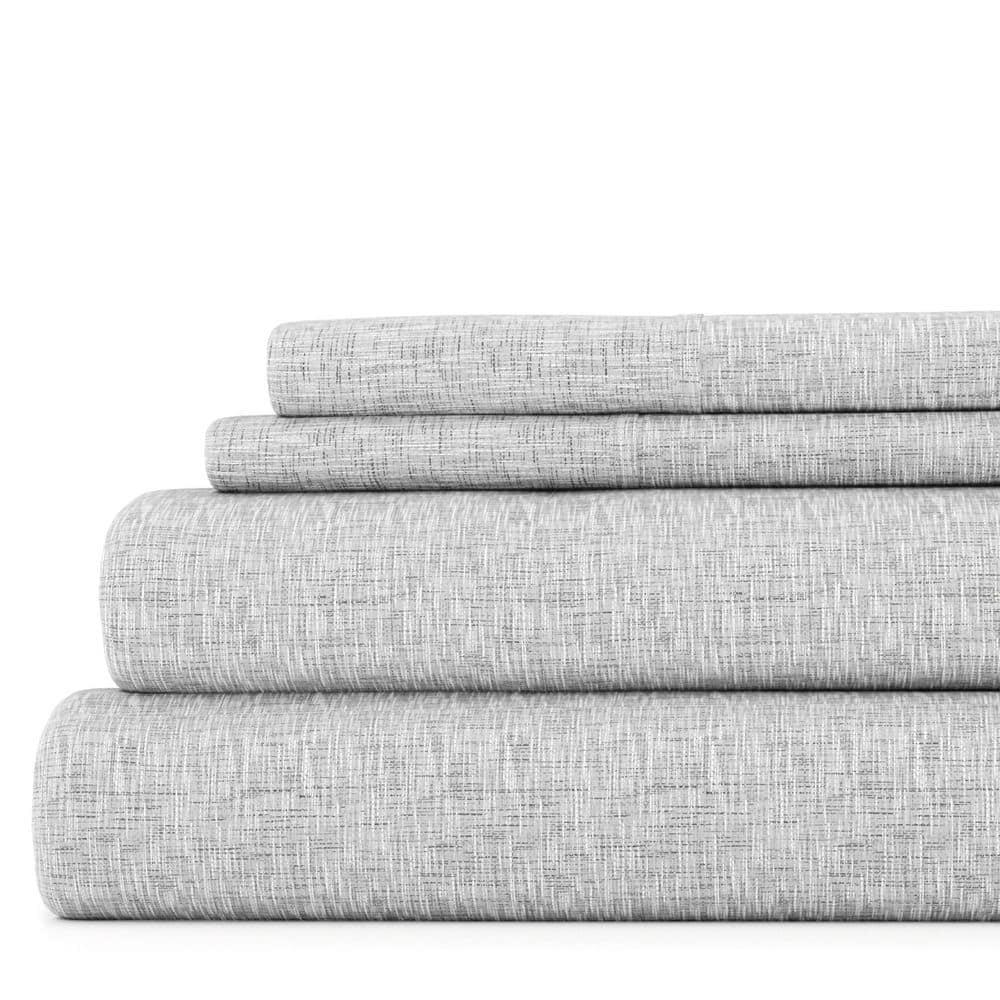 Light Gray Chambray Style Queen Microfiber Bed Sheets Set