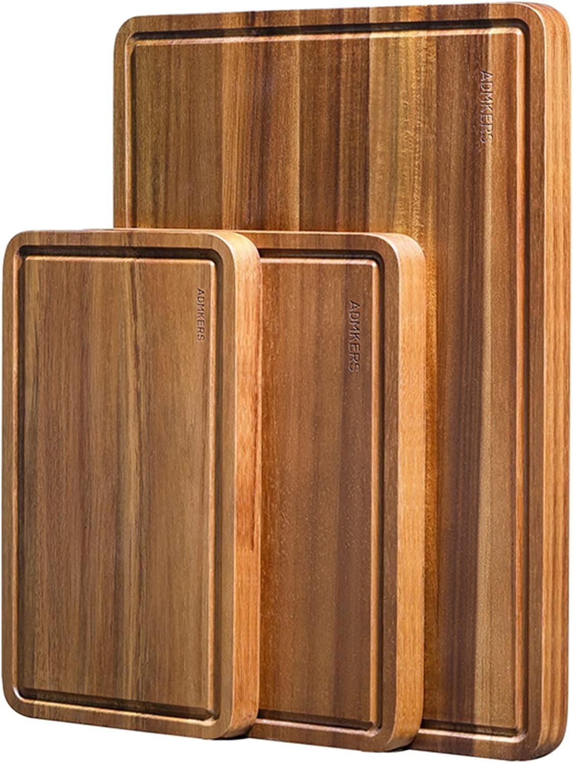 Acacia Wood Cutting Boards Set of 3 with Juice Groove