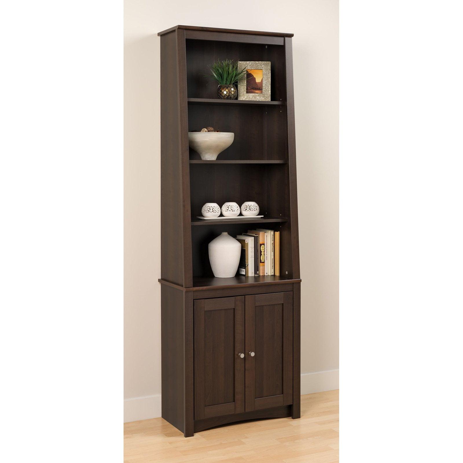 Espresso Slant-Back Adjustable Bookcase with Shaker Doors