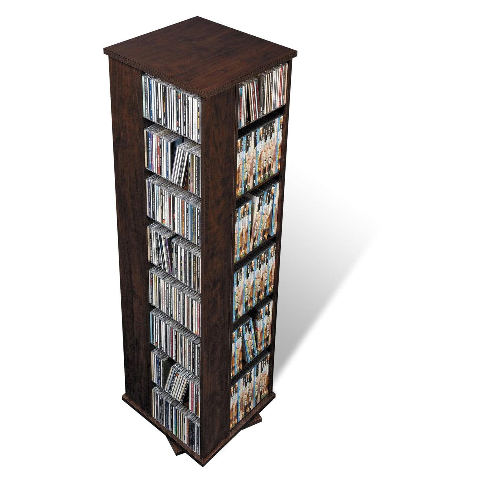 Prepac 4 Sided Spinning Media Storage - Espresso: Holds 1040 CDs, 476 DVDs, Mid-Century Modern Media Tower