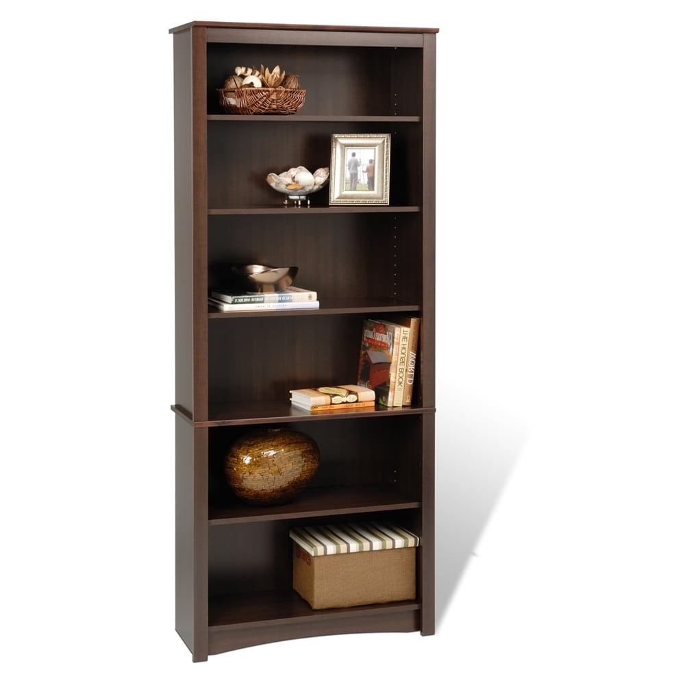 Prepac 6 Shelf Bookcase Espresso: Laminated Wood Composite, Metal Hardware, 77" High