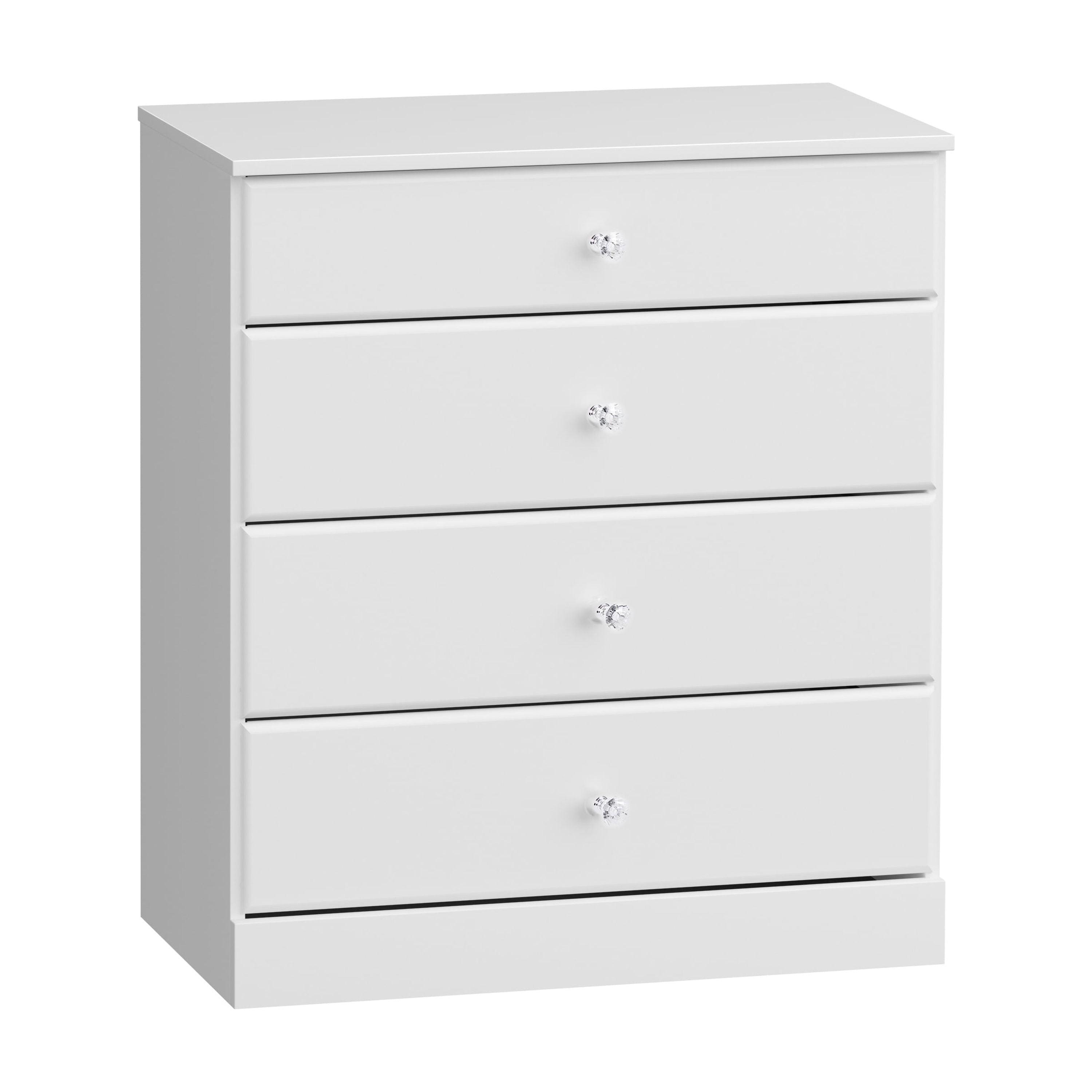 Astrid Crystal White 4-Drawer Vertical Dresser with Acrylic Knobs