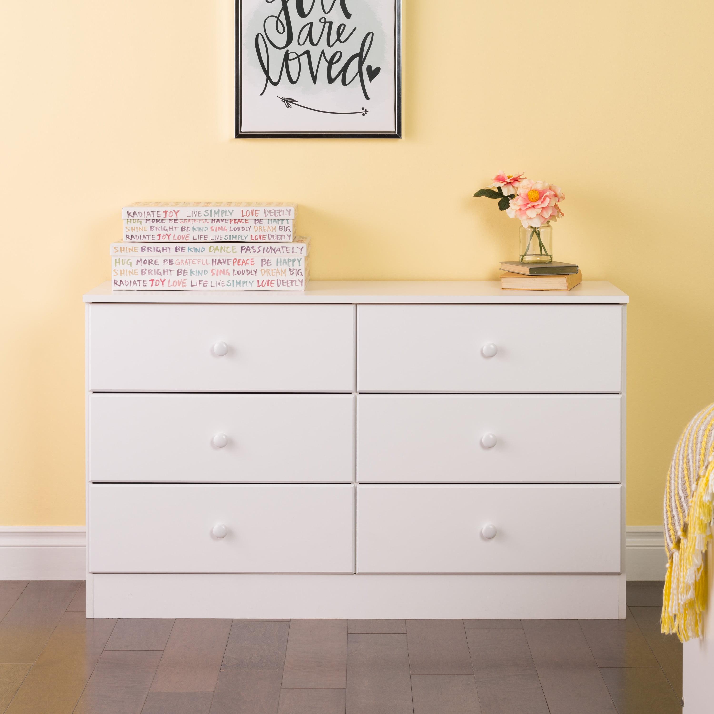 6 Drawers Astrid Dresser White - Prepac: Contemporary Style, Solid Wood Knobs, 47.25" Wide