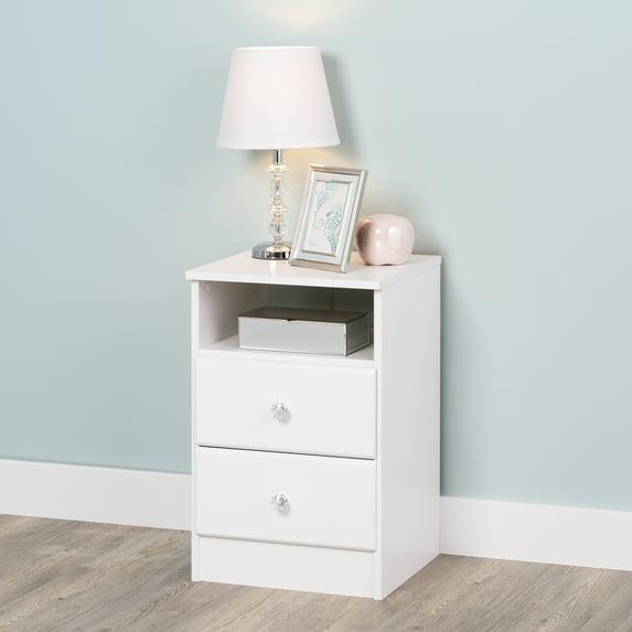Astrid 2 Drawer Nightstand with Crystal Knobs White - Prepac: Modern Style, Open Shelf Storage