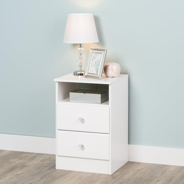 Astrid 2 Drawer Nightstand with Crystal Knobs White - Prepac: Modern Style, Open Shelf Storage