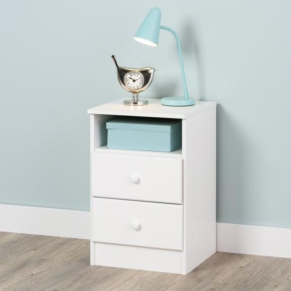 Prepac Astrid 2 Drawer Nightstand White: Modern Style, MDF, Includes Anti-Tip Hardware, for All Ages