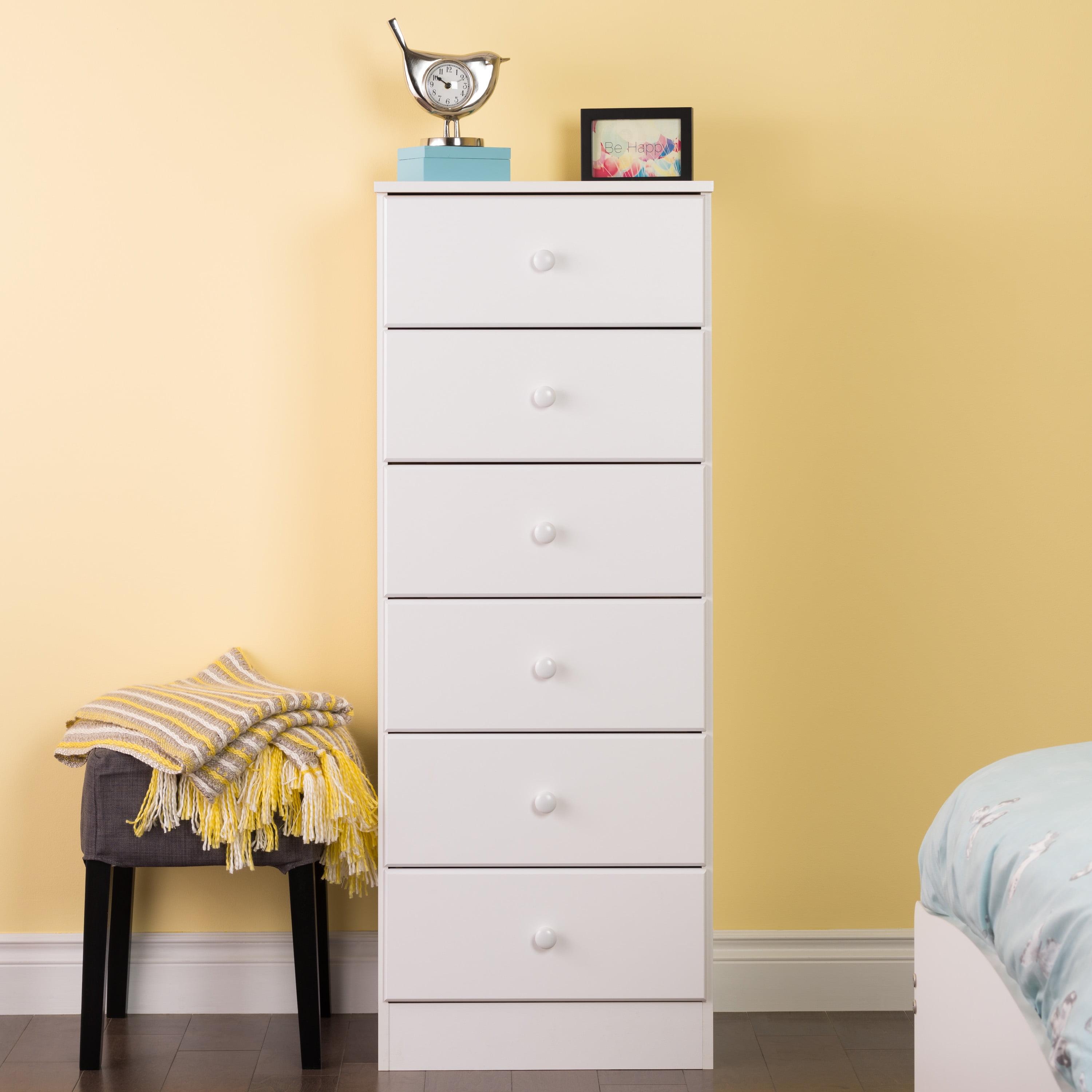 6 Drawers Astrid Vertical Dresser White - Prepac: Laminated Composite Wood, 5 Year Warranty, Nursery Storage