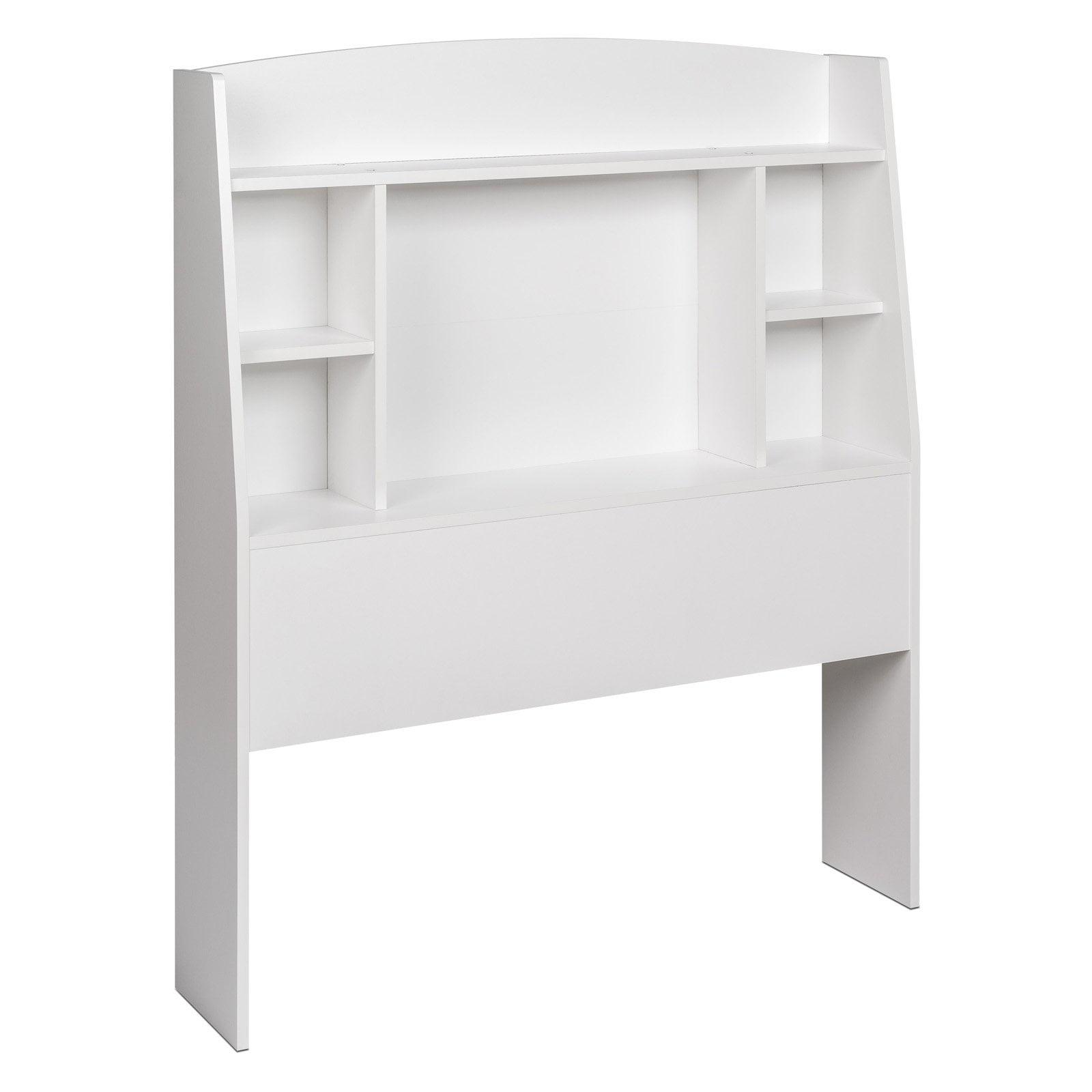 White Twin Wood Bookcase Headboard with Storage