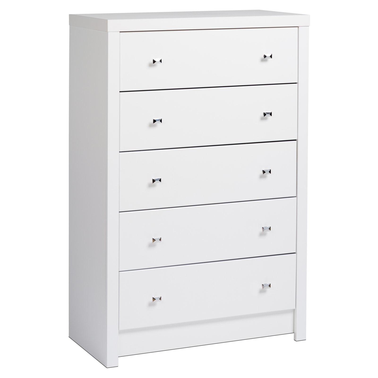 Eleganza White 5-Drawer Glam Chest with Diamond Cut Chrome Knobs