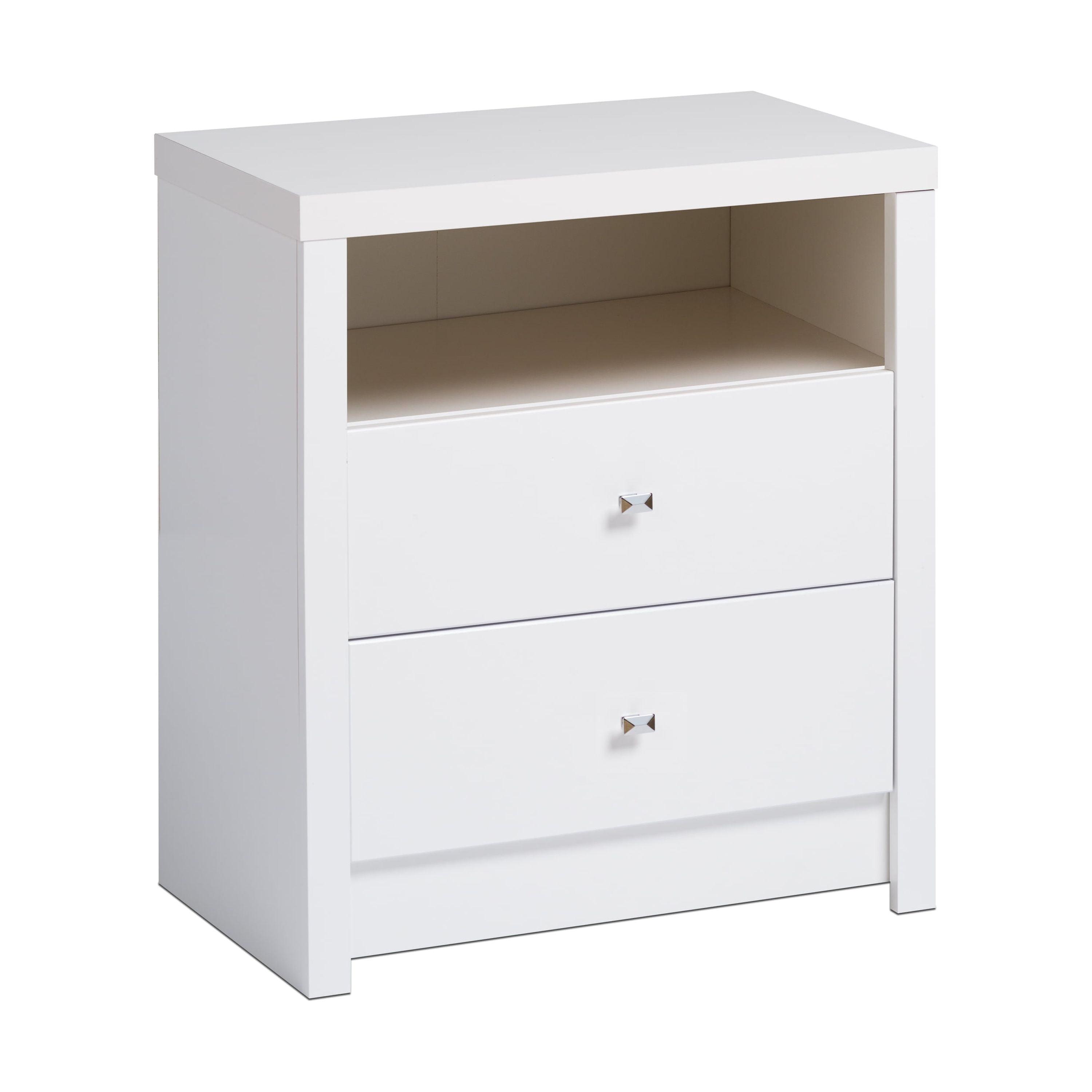 Cosmopolitan Chic White 2-Drawer Tall Nightstand with Chrome Knobs