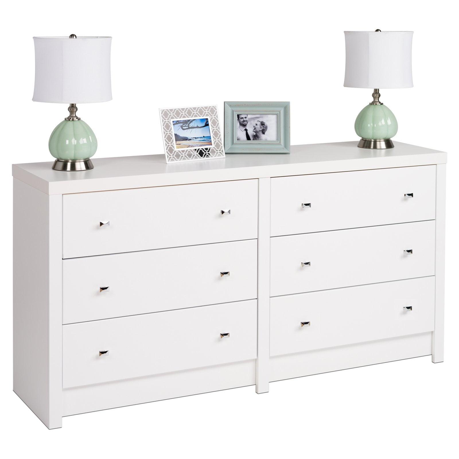 Calla Cosmopolitan White 6-Drawer Double Dresser with Chrome Knobs