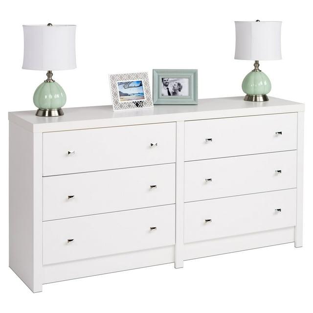 Calla 6 Drawer Dresser White - Prepac: Chic Cosmopolitan Style, Pure Laminate Finish, Metal Knobs