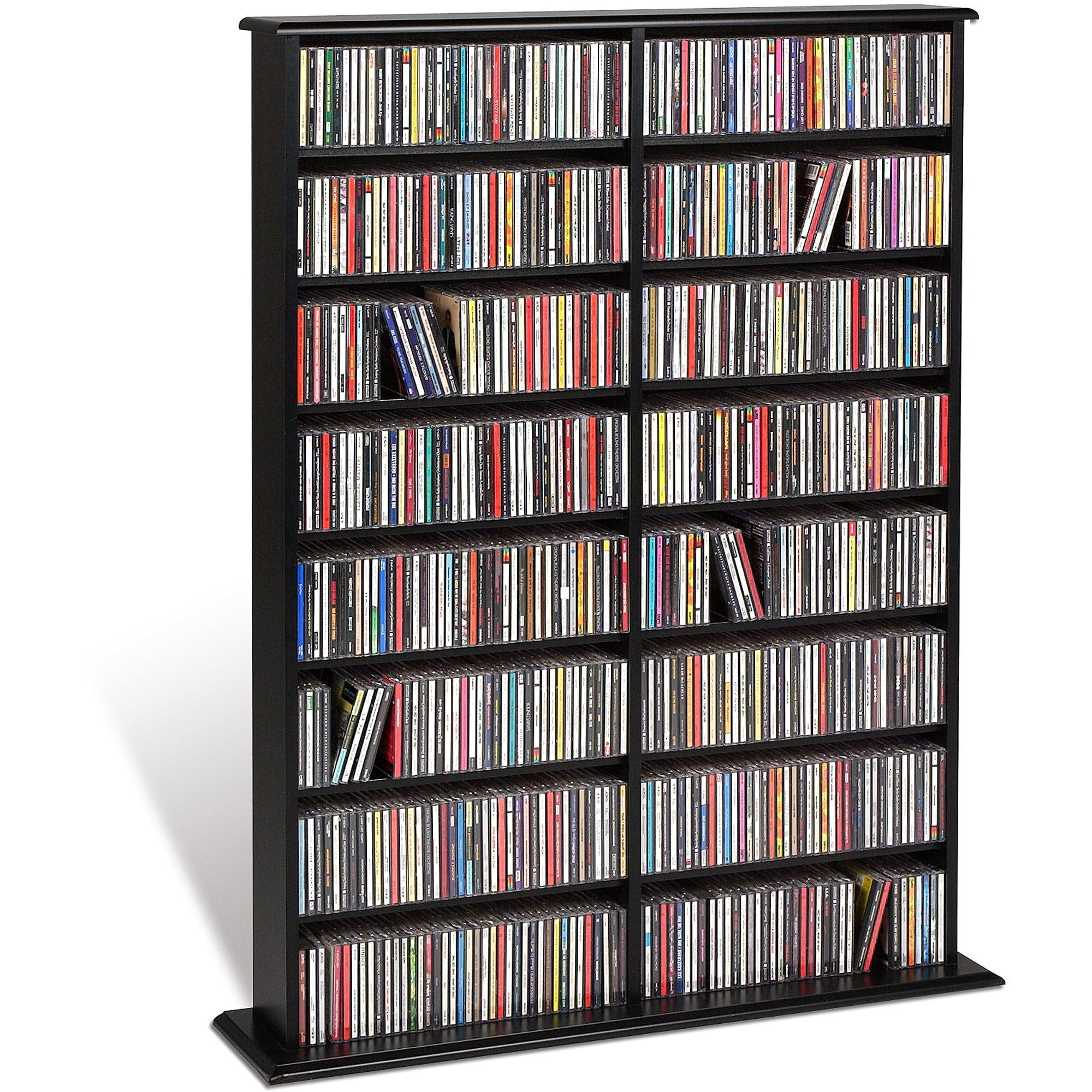 Deep Black Double Width Media Storage Unit with Adjustable Shelves