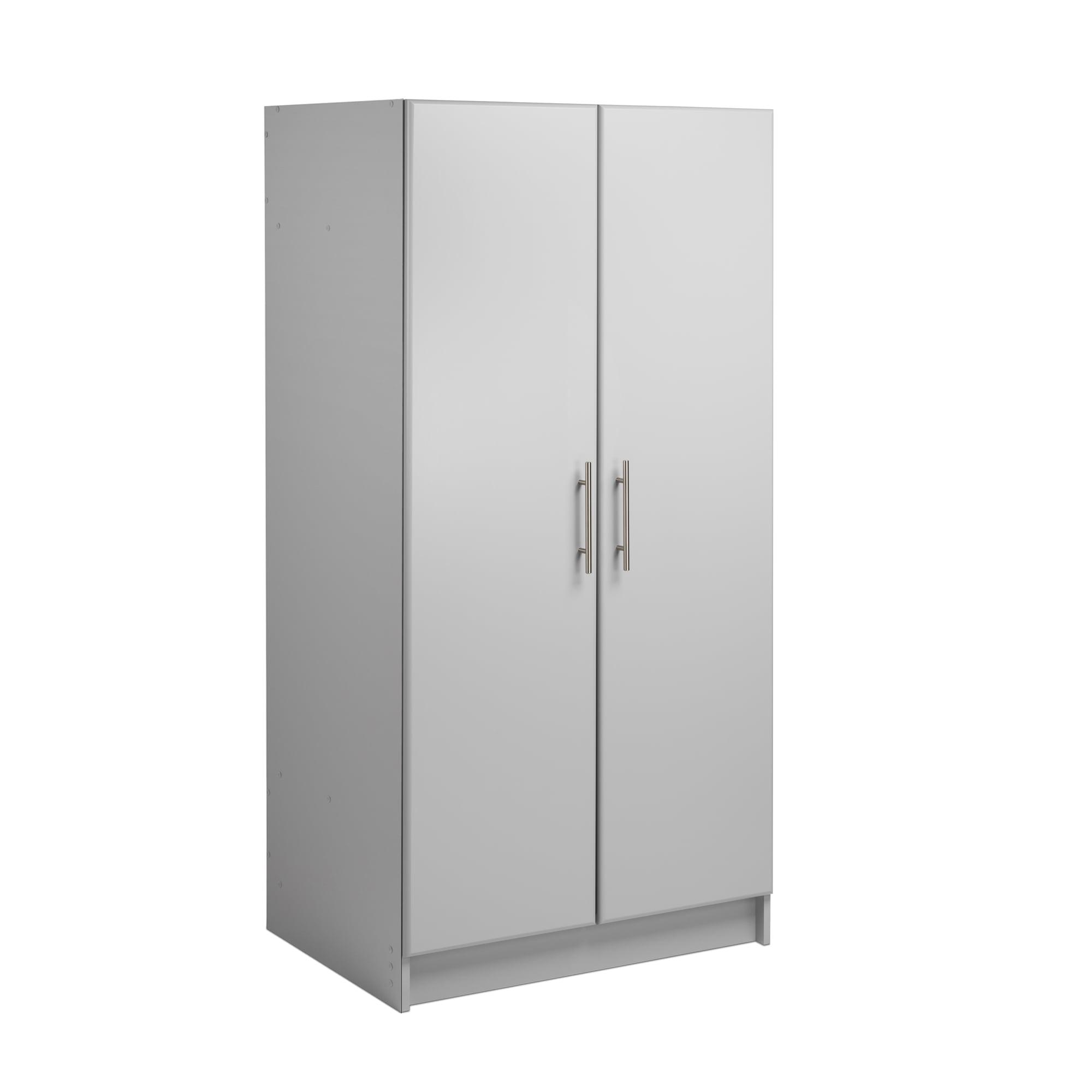 Light Gray 2-Door Freestanding Wardrobe Cabinet with Shelves