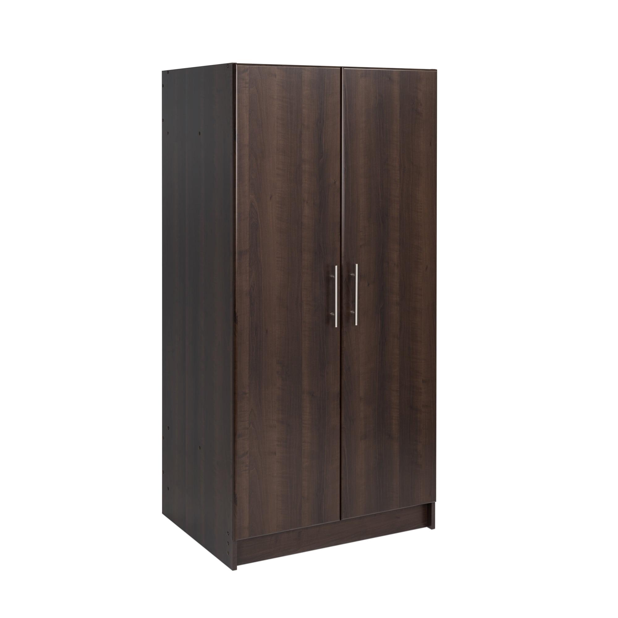 Elite 32" Espresso Wardrobe Cabinet with Hanging Rod and Shelves