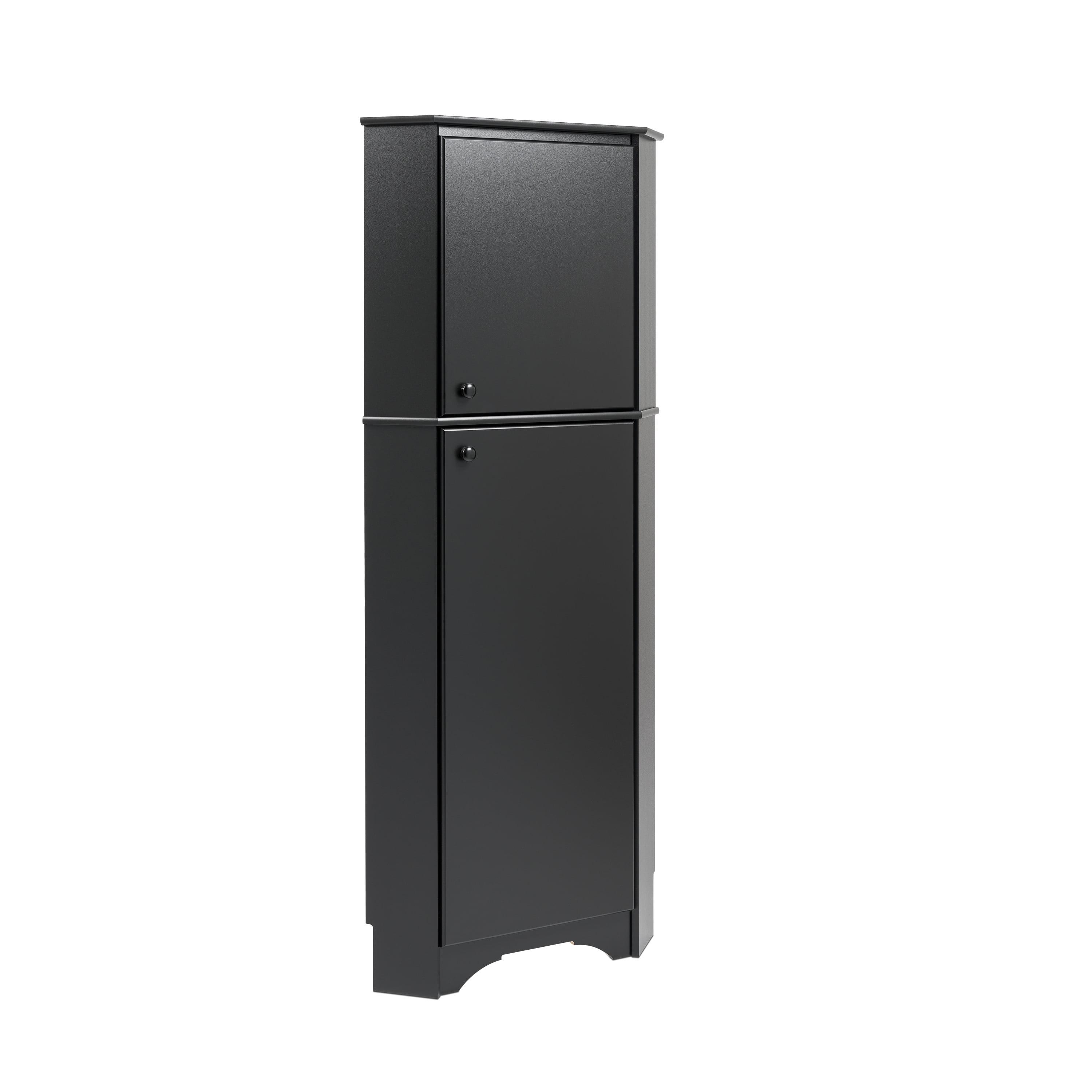 Black Composite Wood Tall Corner Storage Cabinet with Adjustable Shelving