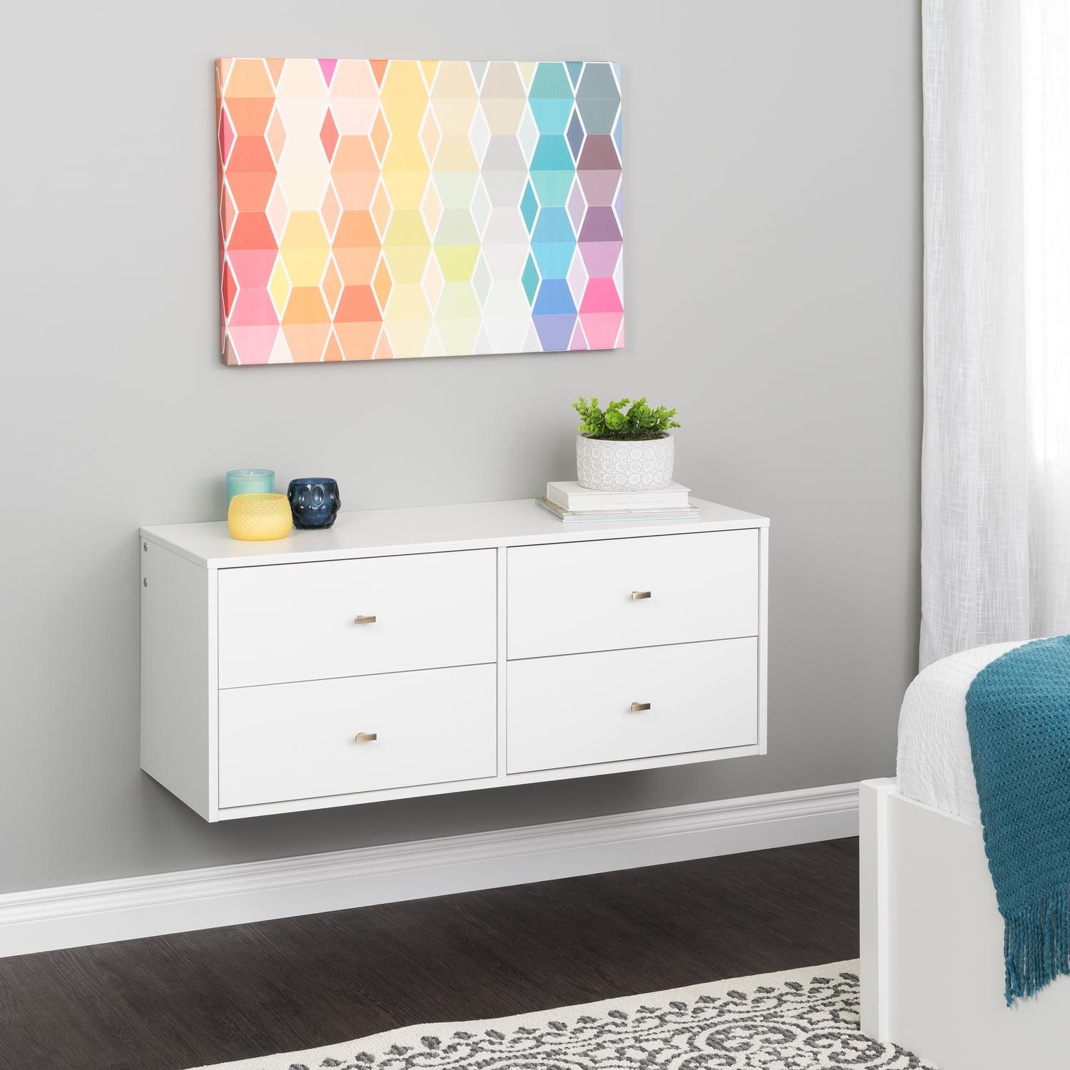 Serenity White Floating Dresser with Brushed Brass Knobs