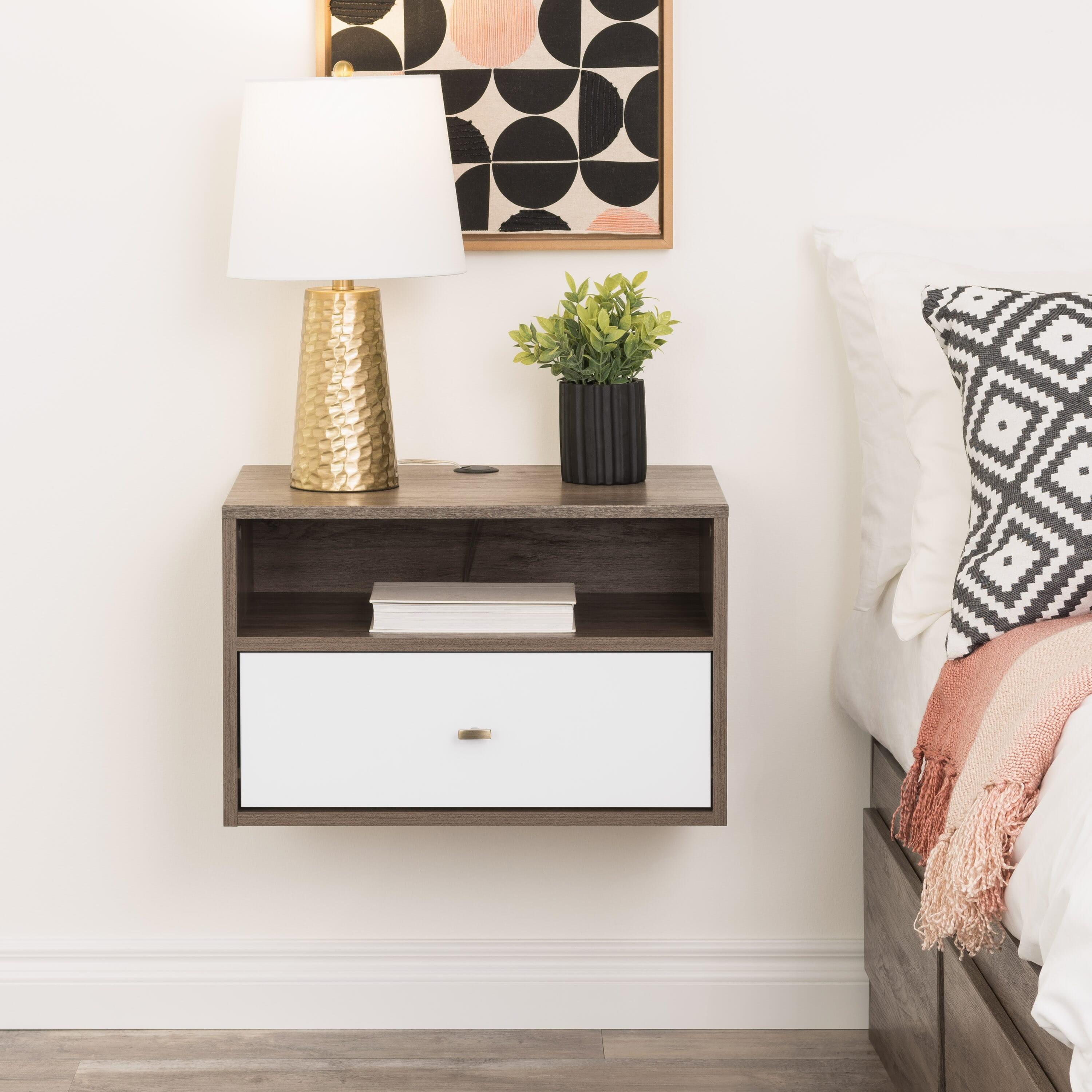 Modern Drifted Gray and White Floating Nightstand with Drawer