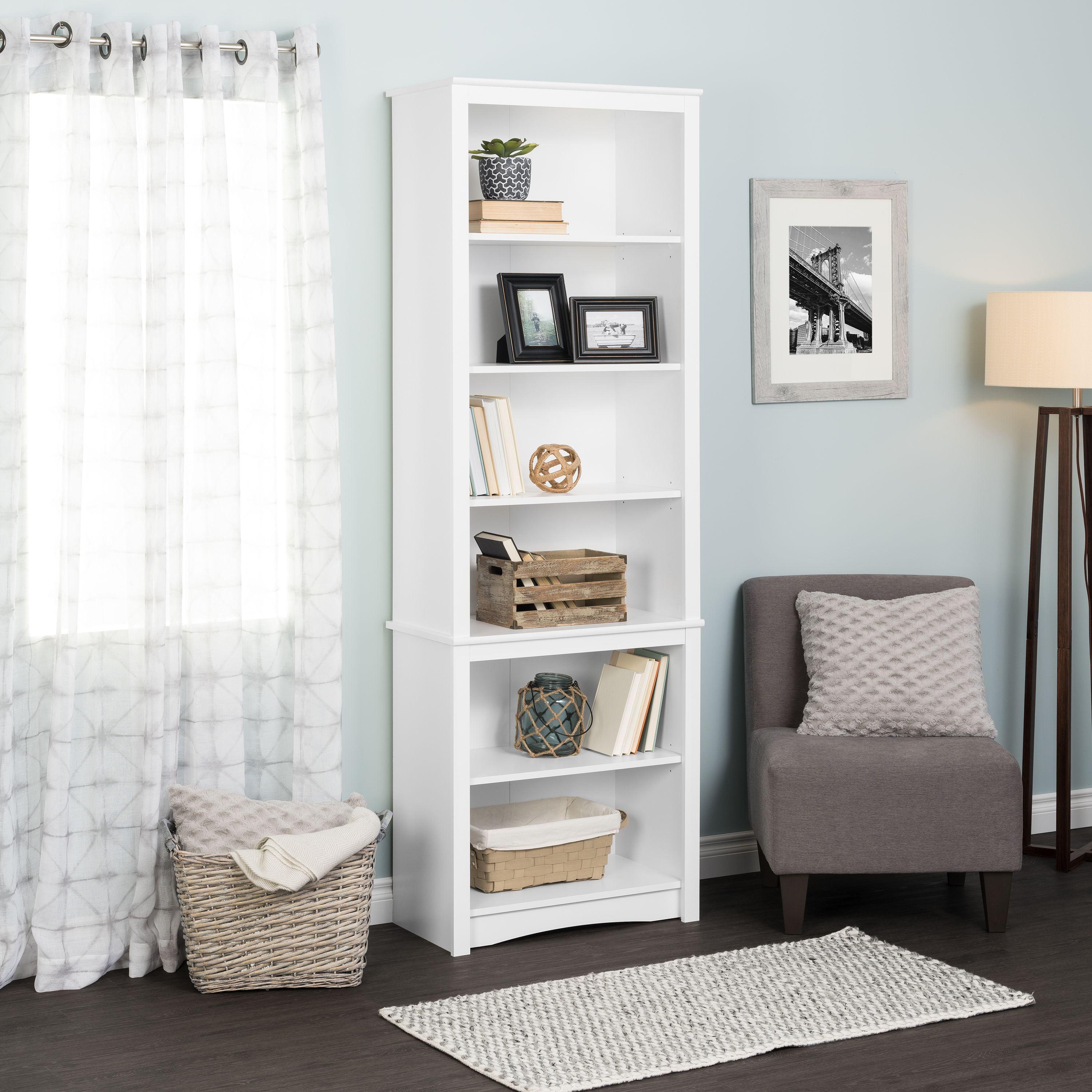 80" Tall Bookshelf White - Prepac: Laminated 6-Shelf Storage, Modern Design