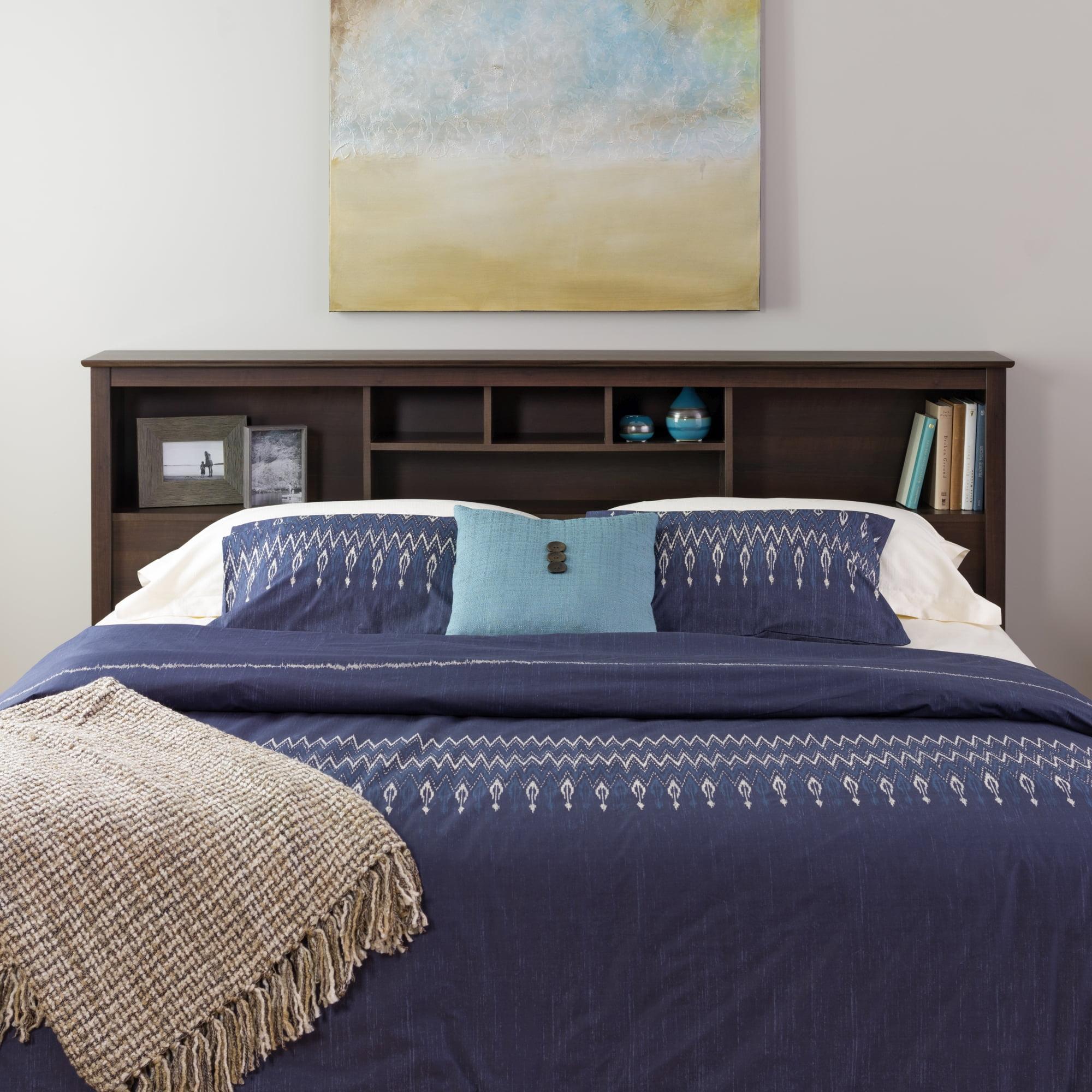 Espresso King Wood Bookcase Headboard with Storage