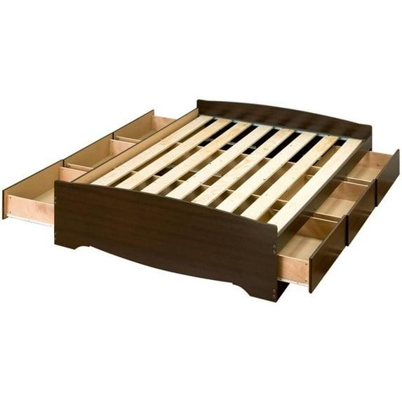 King Mate's Platform Storage Bed with 6 Drawers Espresso - Prepac: King-Sized, Laminated Finish, Pine Wood
