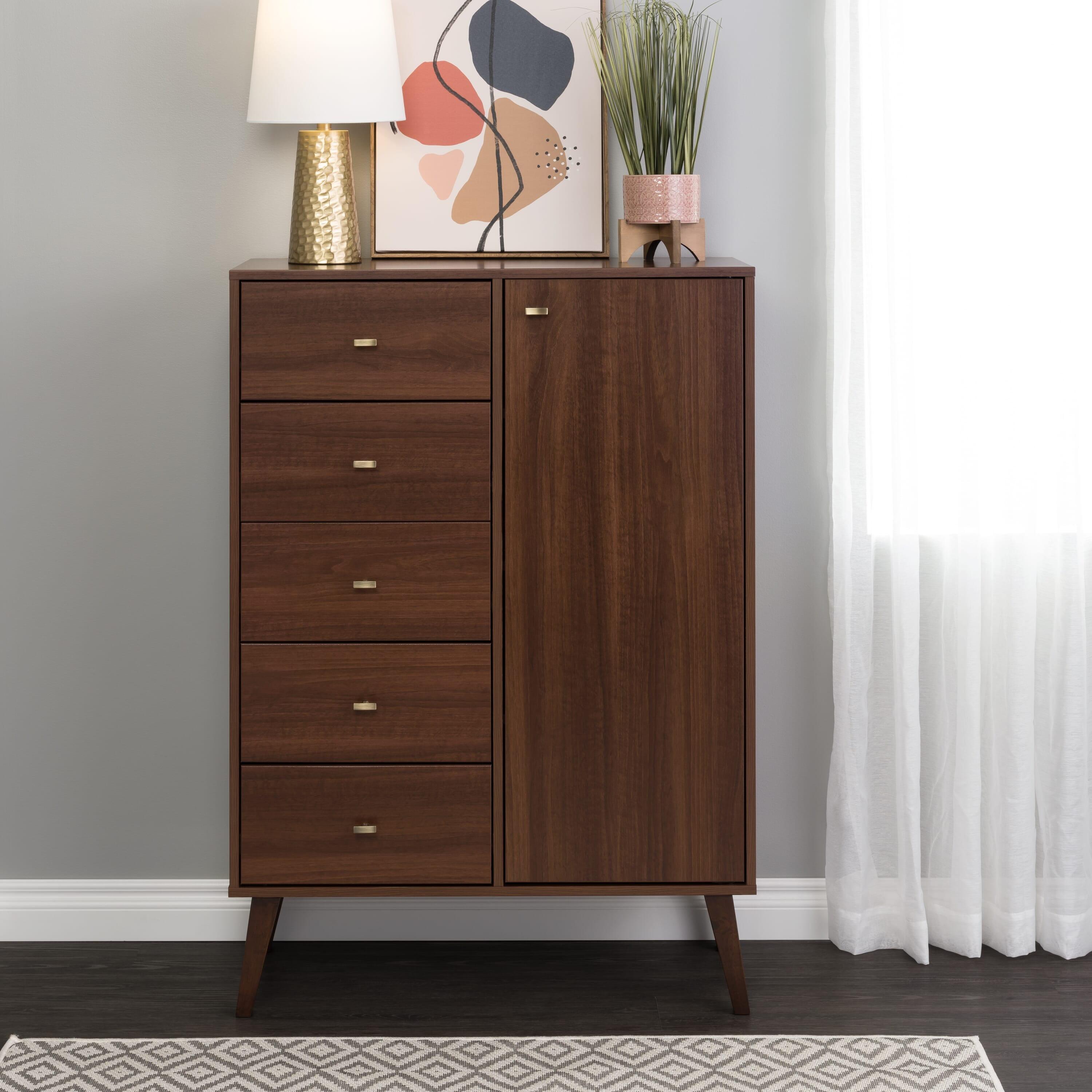 Milo Mid-Century Modern 5 Drawer Chest with Door - Prepac