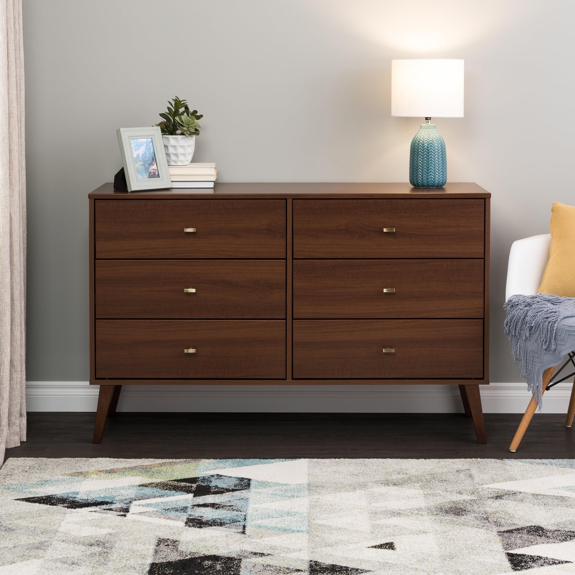 Mid-Century Modern Gray 6-Drawer Horizontal Dresser with Deep Storage