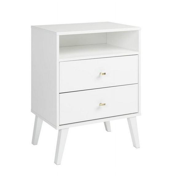 Mid Century Modern 2 Drawer Tall Nightstand with Shelf White - Prepac: Wood Laminate, Includes Anti-Tip Hardware