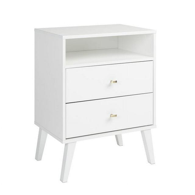 Mid Century Modern 2 Drawer Tall Nightstand with Shelf White - Prepac: Wood Laminate, Includes Anti-Tip Hardware