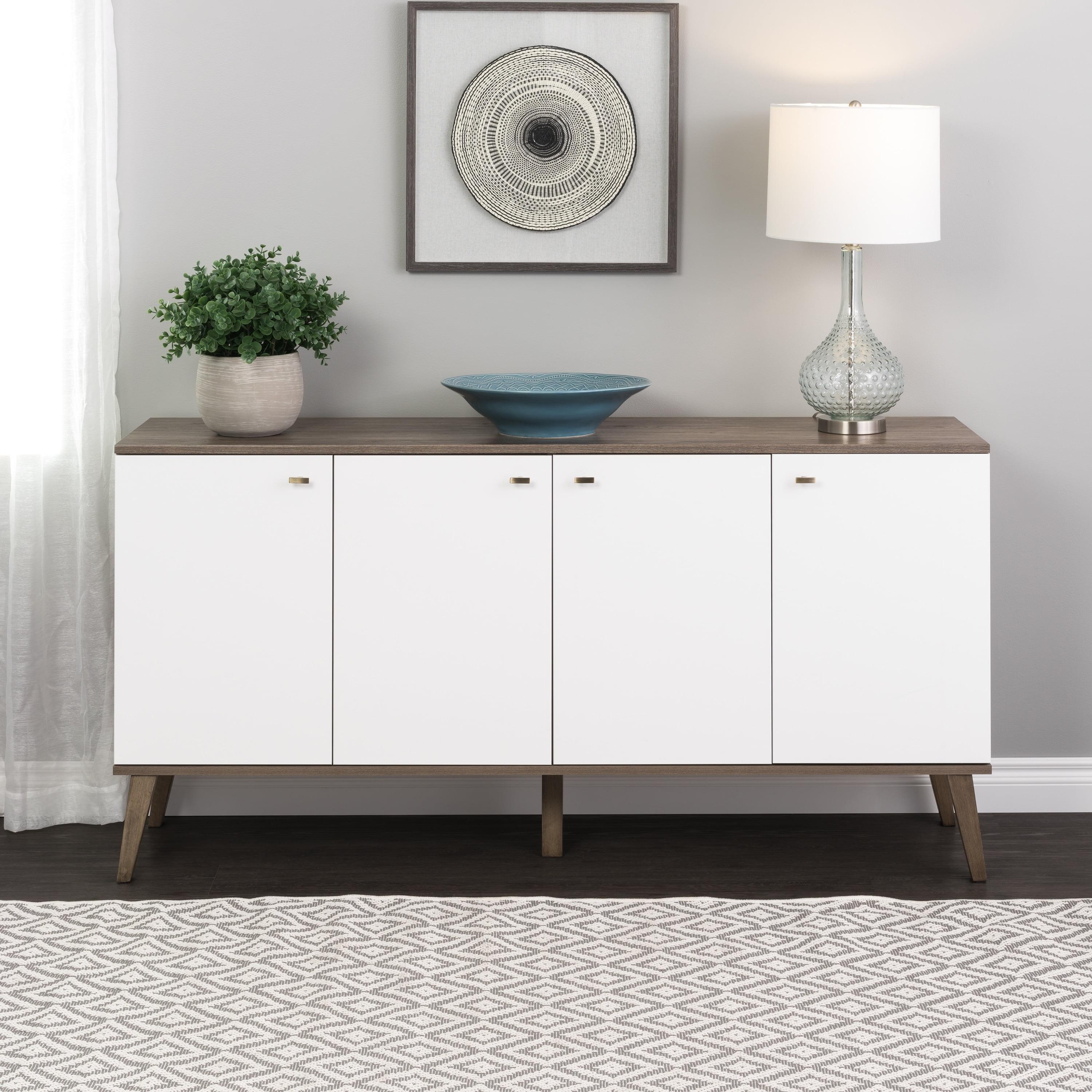 Milo Mid-Century Modern 4 Door Buffet Server Gray/White - Prepac: Laminated Composite Wood, Adjustable Shelves
