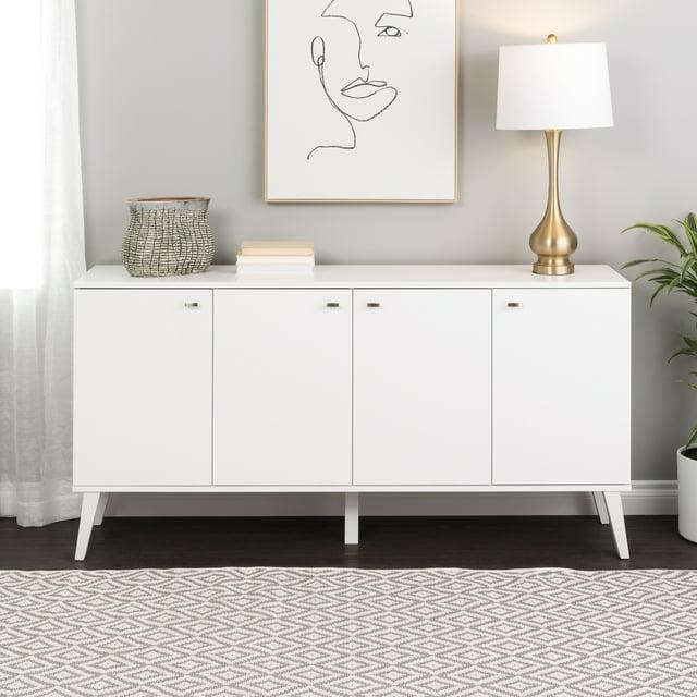 Milo Mid-Century Modern 4 Door Buffet Server White - Prepac: Laminated Storage Cabinet, CARB Certified