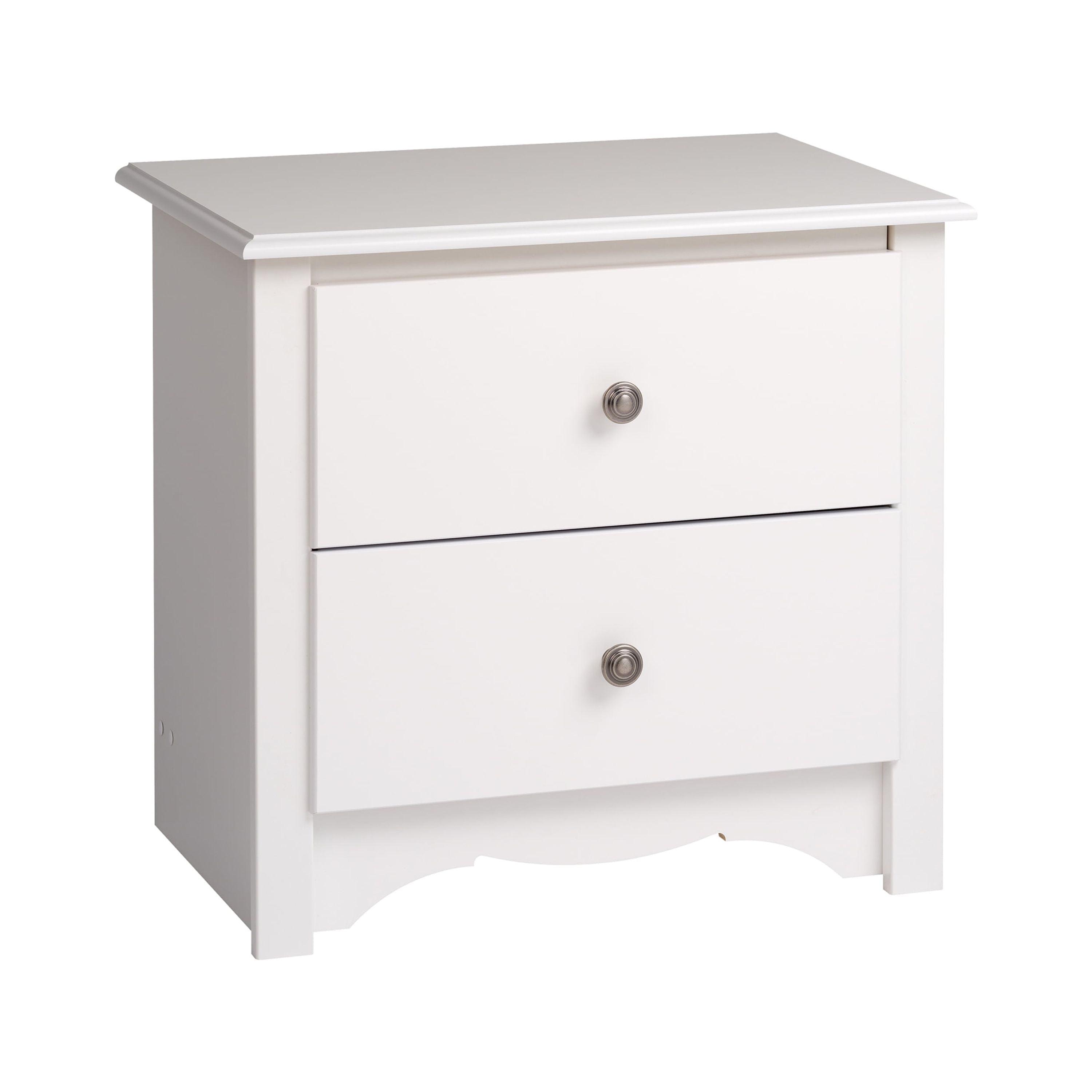 White 2-Drawer Wooden Nightstand with Pewter Knobs