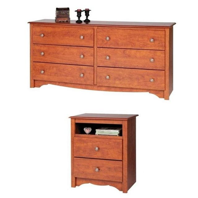 Prepac Monterey Cherry 2 Piece 6 Drawer Dresser and 2 Drawer Night Stand Set in Cherry