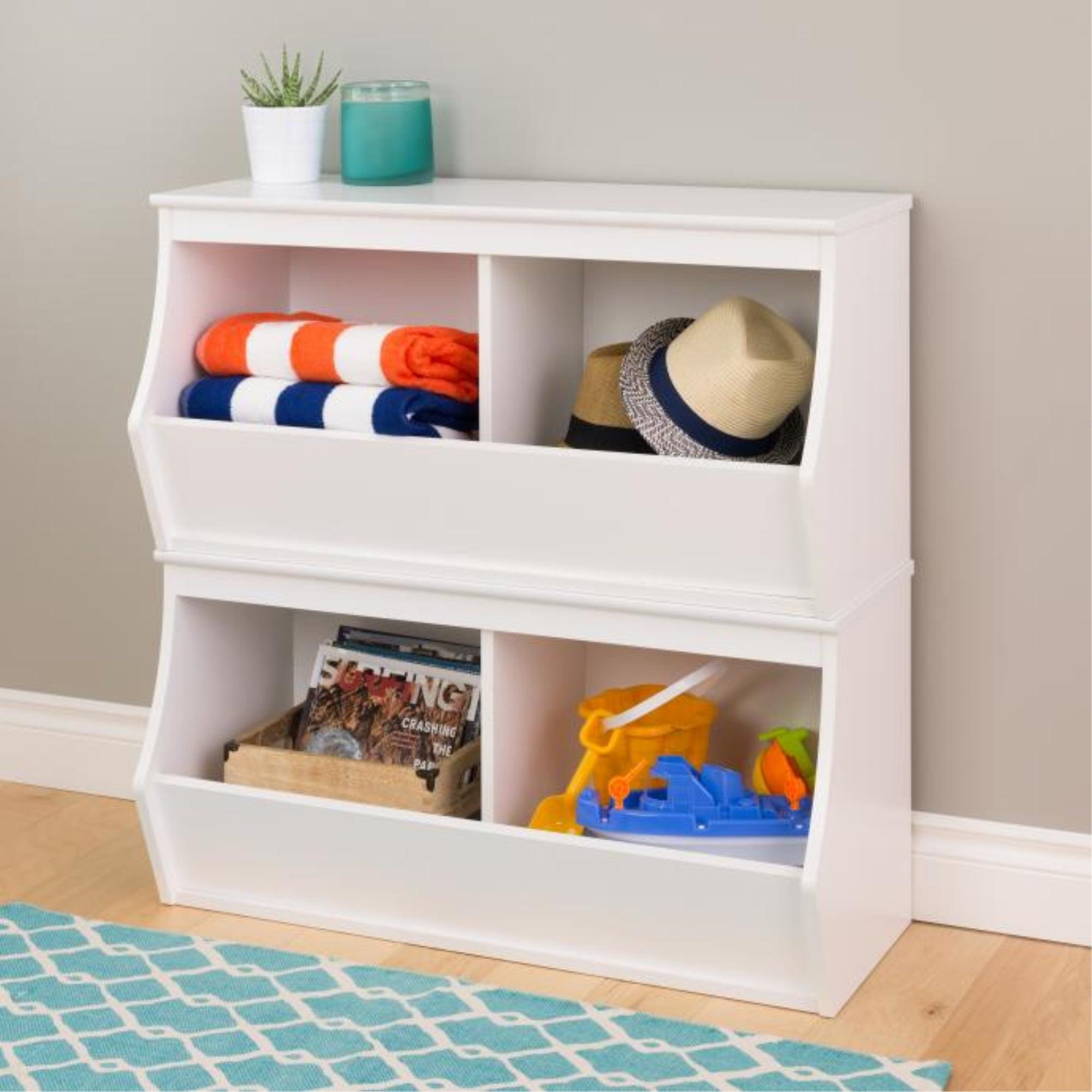 White Wooden Kids Storage Cubby with 4 Bins